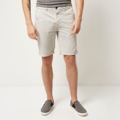 Stone grey slim fit chino shorts
